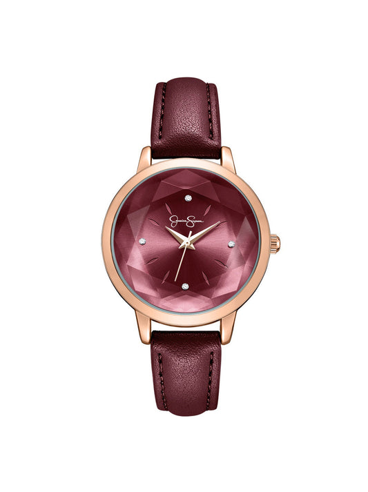 Jessica Simpson On Sale | Faceted Glass Watch in Burgundy