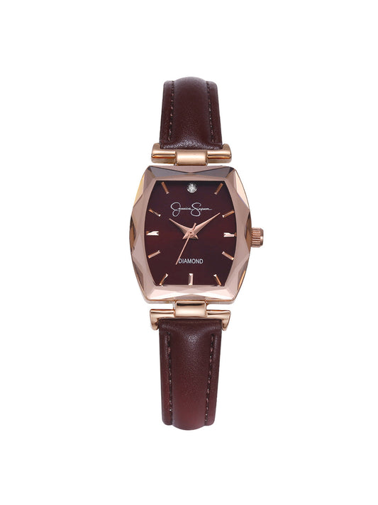 Jessica Simpson On Sale | Diamond Dial Strap Watch in Burgundy