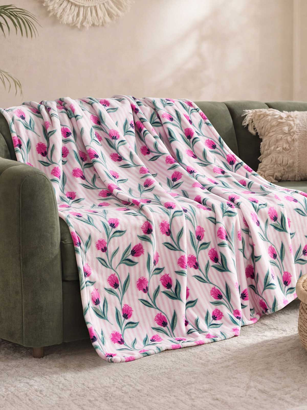 Jessica Simpson Online | Tulip Stripe Pink Plush Throw Blanket
