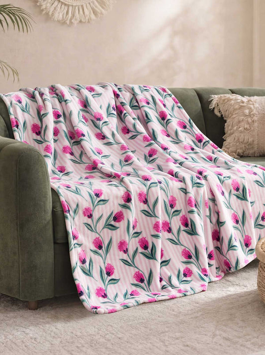 Jessica Simpson Online | Tulip Stripe Pink Plush Throw Blanket