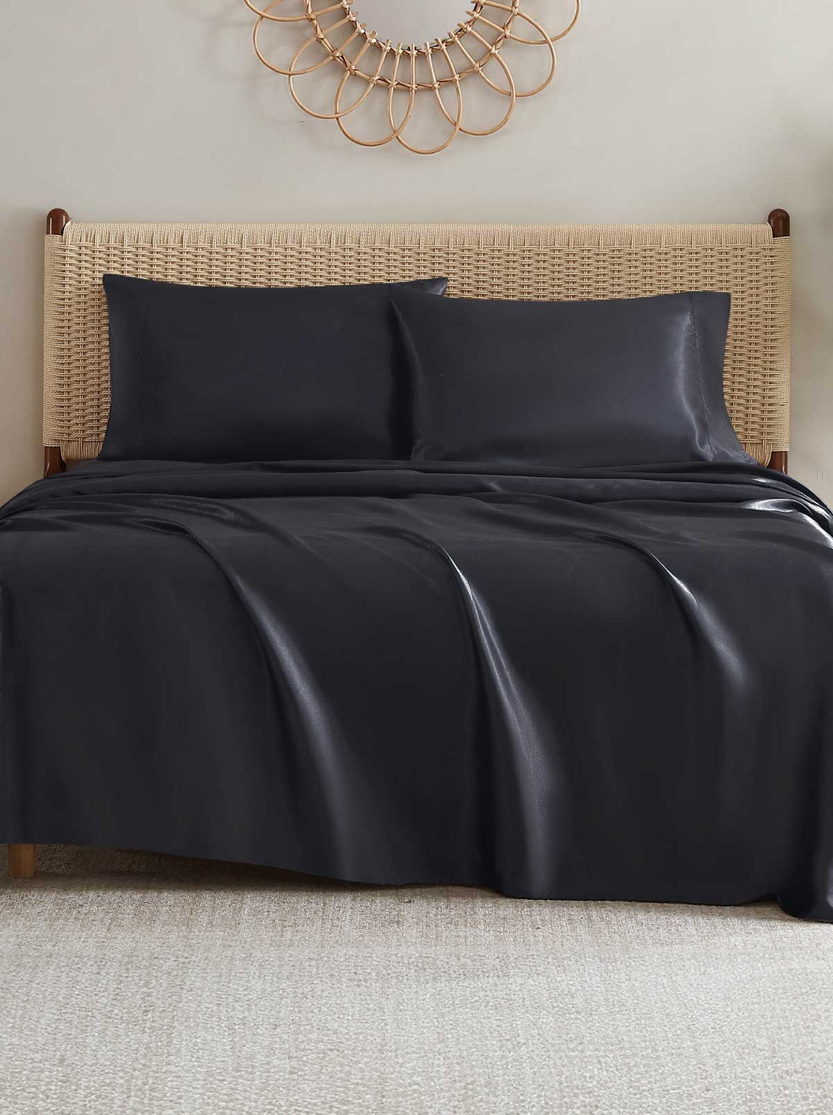 Jessica Simpson For Sale | Silky Satin Sheet Set in Jet Black