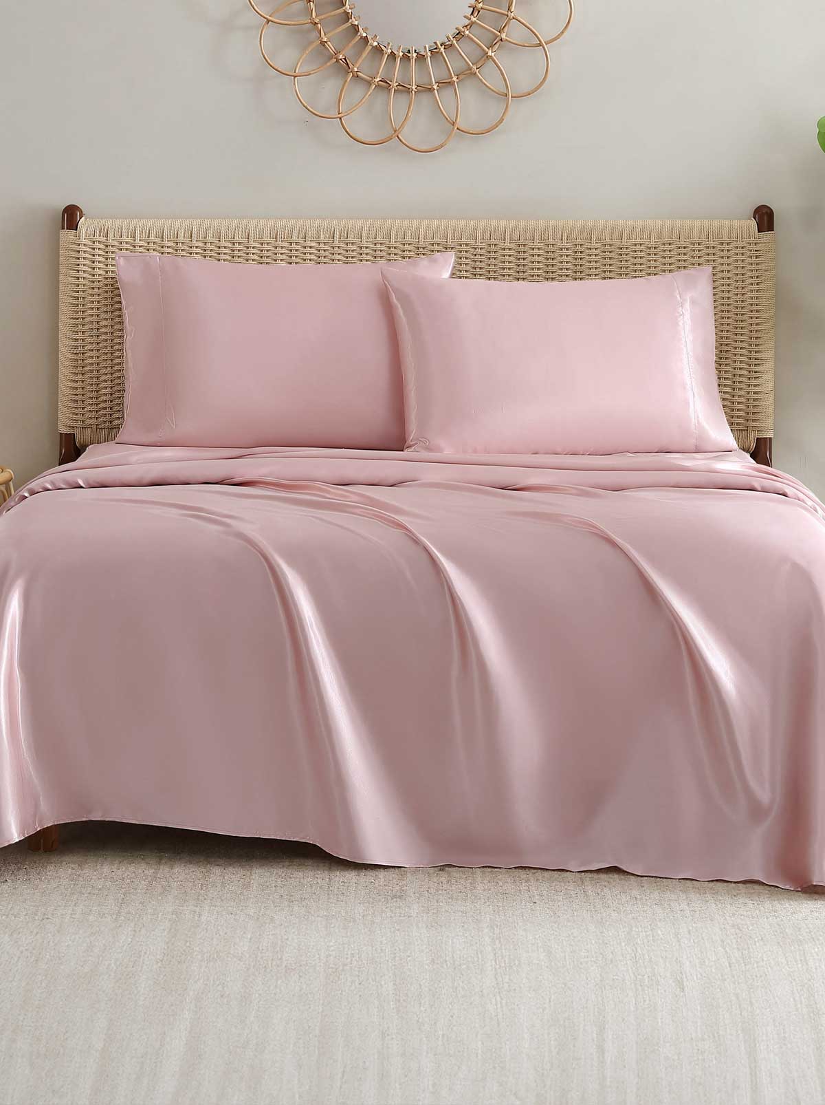 Jessica Simpson Outlet | Silky Satin Sheet Set in Pink Lotus