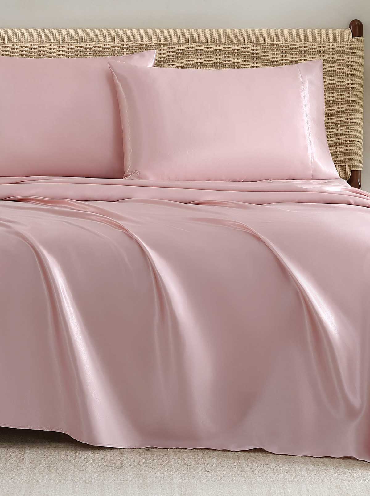 Jessica Simpson Outlet | Silky Satin Sheet Set in Pink Lotus